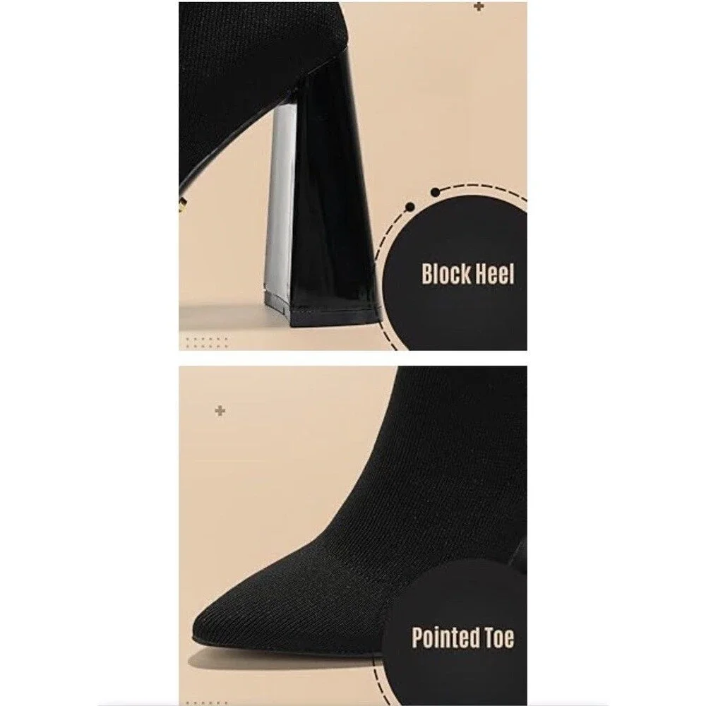 NEW Cape Robbin Faina Black Sock Bootie Women’s Size 8.5 Heels Pointy Toe Boots - Picture 12 of 16